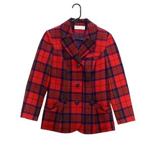 Vintage Pendleton Red Blue Yellow Plaid Wool Lined Fitted Blazer Jacket 10 READ